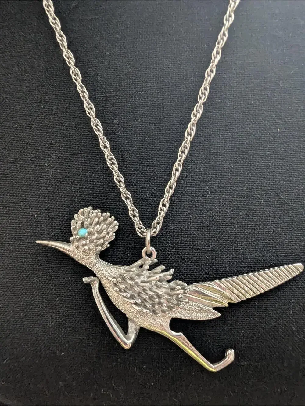 Vintage Whimsical Style Silver Roadrunner Bird Pendant Necklace